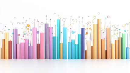 Obraz premium Colorful abstract bar chart design with dynamic shapes and patterns representing data analysis and growth.