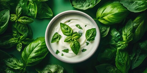 Obraz premium Basil and Yogurt Bowl