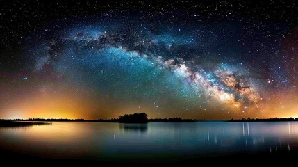   A sky of countless stars, water, trees