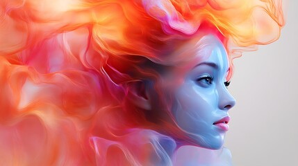 Fototapeta premium Abstract Portrait Of Woman With Flowing Colorful Hair