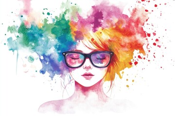 Obraz premium A person wearing colorful hair and glasses, possibly a creative or artistic individual
