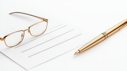 Fototapeta premium Elegant workspace with stylish glasses, a sleek pen, and a blank notepad for creative ideas and professional notes.