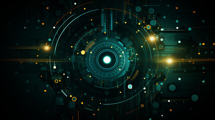 Obraz premium Dynamic abstract background featuring colorful circles in dark turquoise and light emerald cybersteampunk style 