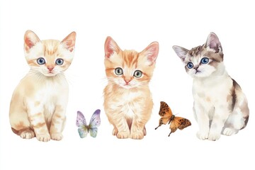 Group of domestic cats sitting side by side