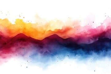 Obraz premium Watercolor painting of a mountain range with misty clouds and rolling hills