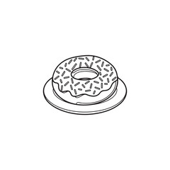 Donuts doodle outline black and white vector illustration isolated on white background. Line doughnuts drawing collection
