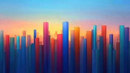 Fototapeta premium Cityscape at Sunset with Blue Sky in Foreground