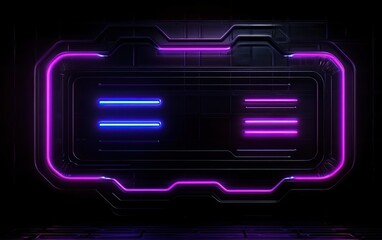 Obraz premium A futuristic neon display featuring vibrant blue and pink lights in a sleek, dark setting.