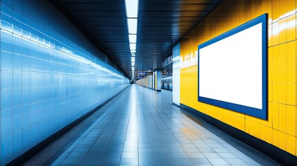 Modern Subway Platform with Blank Advertisement