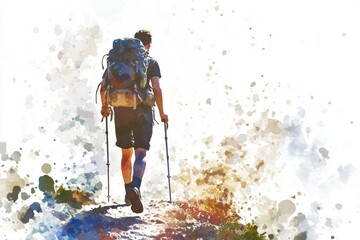 A person carrying a backpack hikes up a hill, possibly heading for adventure or exploring nature
