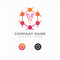 Chemical reaction blended with initial letter V logo 