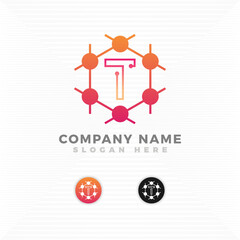 Chemical reaction blended with initial T letter logo 