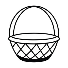 a vector silhouette of a round basket with a large, curved handle extending over the top