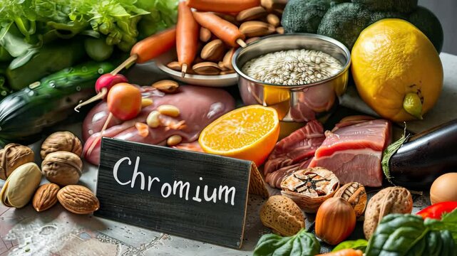 Products contain chromium on the table. Selective focus. Food.