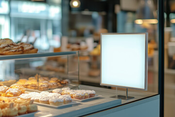 Mockup of a sign in a bakery shop