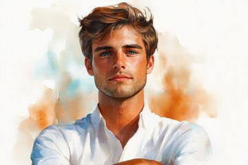 A portrait of a person standing with their arms crossed and a serious expression