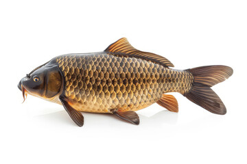 A realistic depiction of a fish, showcasing its scales and features. isolated on white background