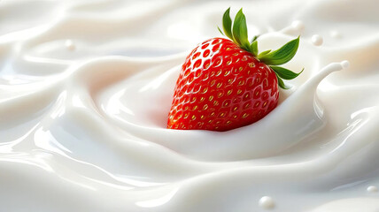 Delicious fresh strawberry into fresh liquid fluid milk and cream