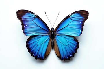 Single blue butterfly, iridescent wings against stark white , arthropod, elegant, wings
