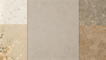 Elegant Neutral Tones Background Featuring Botanical Elements and Textured Papers