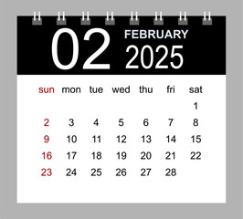 February 2025. Vector monthly calendar template 2025 year in simple style for template design. Week starts from Sunday.