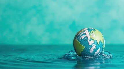 Green and Blue Globe Floating on Water with Abstract Background