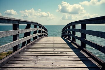 Obraz premium Striped black and white bridge, weathered planks, design, weathered