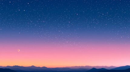 Serene Night Sky Over Silhouetted Mountains