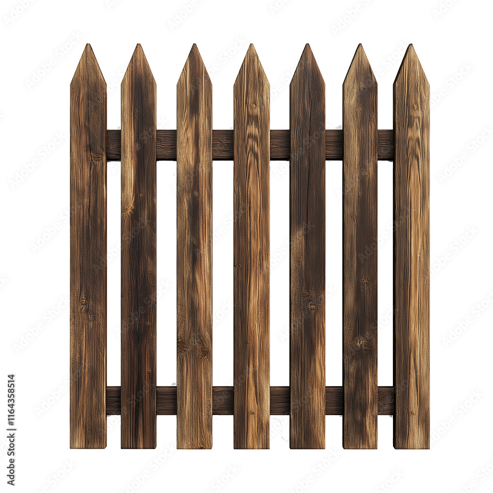 Poster wooden fence pickets creating a rustic barrier on white background