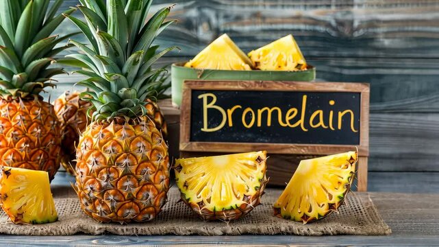 Bromelain in pineapple capsules supplements on the table. Selective focus. food.