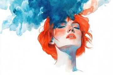 Fototapeta premium A surreal image of a woman with blue smoke emanating from her head