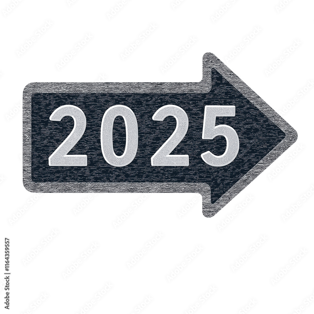 Poster Dark arrow with the number 2025 pointing towards the future