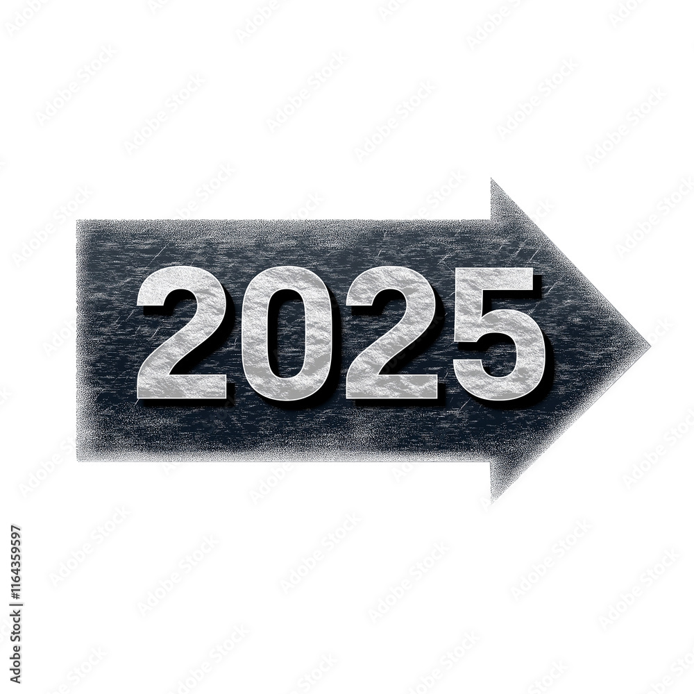 Poster 2025 year future arrow pointing towards new times showing progress and hope