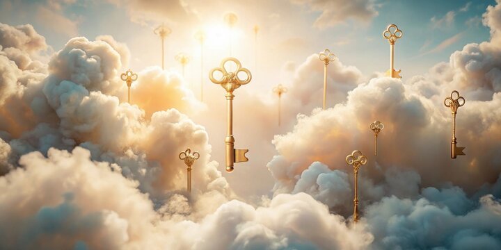 Golden Keys Ascending Through Heavenly Clouds A Symbolic Representation of Achieving Dreams and Unlocking Potential