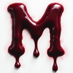 Fototapeta premium Letter M in red liquid with dripping effect