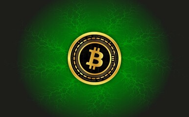 images of the bitcoin-btc logo on a digital background. 3d illustrations.