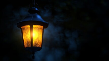 Glowing Lantern in Dark Night, Mysterious Scene