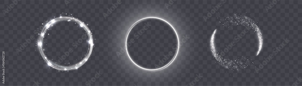 Aufkleber set of light bright circles with many light effects for light frame for designs and illustrations
