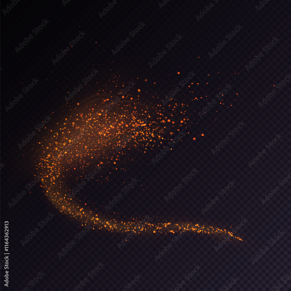 Poster Glowing bokeh and glitter cloud effect with bright dust particles isolated on transparent background. Star cloud vector with glare and shine.	