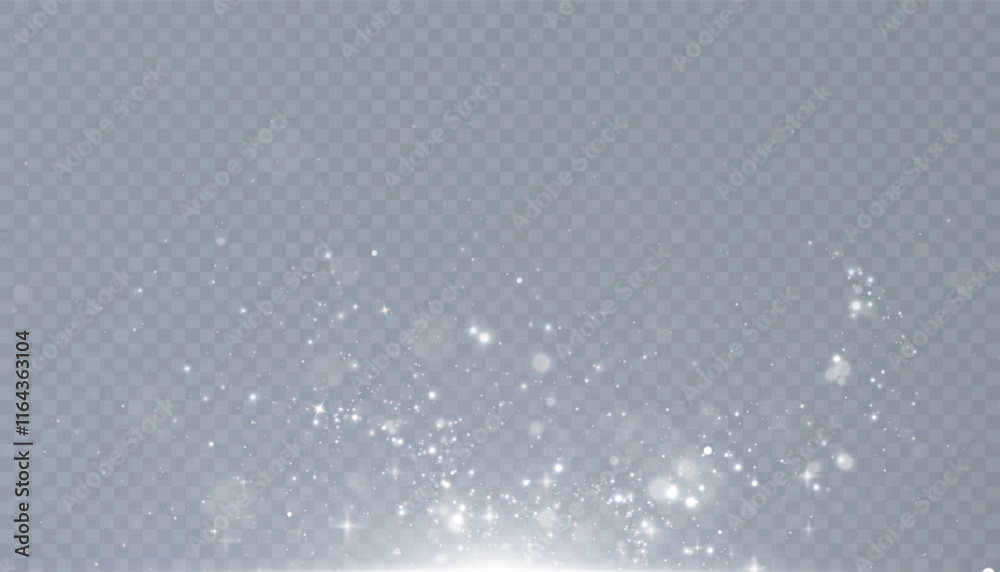 Poster Glowing background with bokeh effect and shiny cloud with bright dust particles isolated on transparent background. Vector star cloud with glare and shine.
