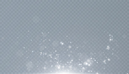 Glowing background with bokeh effect and shiny cloud with bright dust particles isolated on transparent background. Vector star cloud with glare and shine.