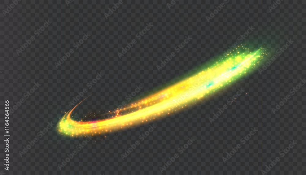 Poster Bright trace of rotation of glowing rays of saturated yellow-green glow. Glowing bright vortex for game interface design. Vector