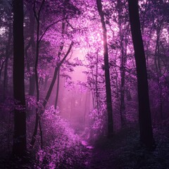 Obraz premium Purple Forest Path Mystical Dawn in Enchanted Woods