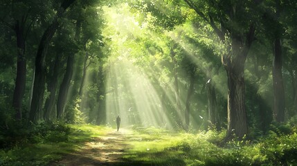 Obraz premium Walking through sunlit forest