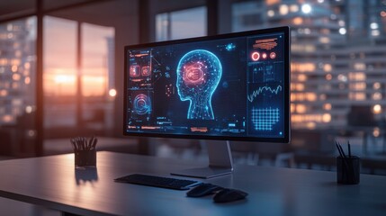 Naklejka premium Advanced Intelligence Display on Computer Screen