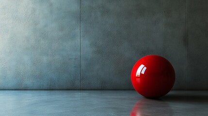 Red sphere, minimal scene. A glossy red sphere sits on a reflective gray floor against a textured teal wall.