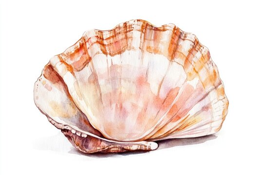 A watercolor painting of a seashell on a white background, ideal for use in designs related to summer, beach, or ocean themes