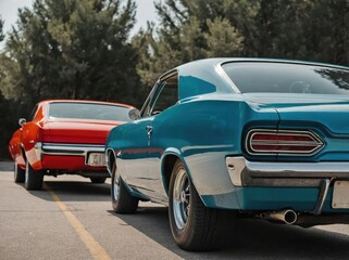 A muscle car photographed from a 45-degree rear angle