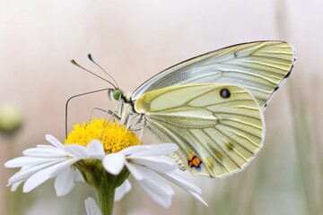 A colorful butterfly perches on a pure white flower, showcasing delicate beauty