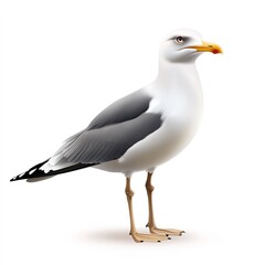 Naklejka premium birds on a white background, Seagull with white and black feathers on a white isolated background